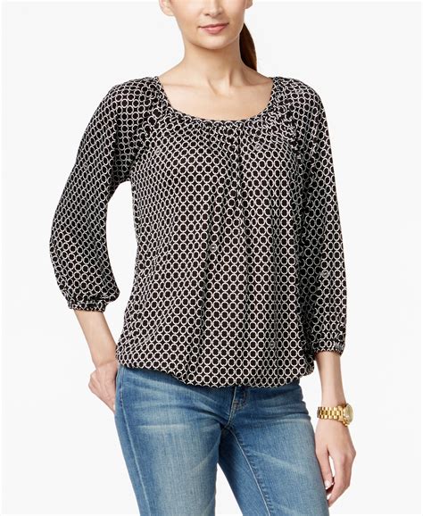 michael kors short sleeve print sheer peasant top|Michael kors peasant tops + FREE SHIPPING .